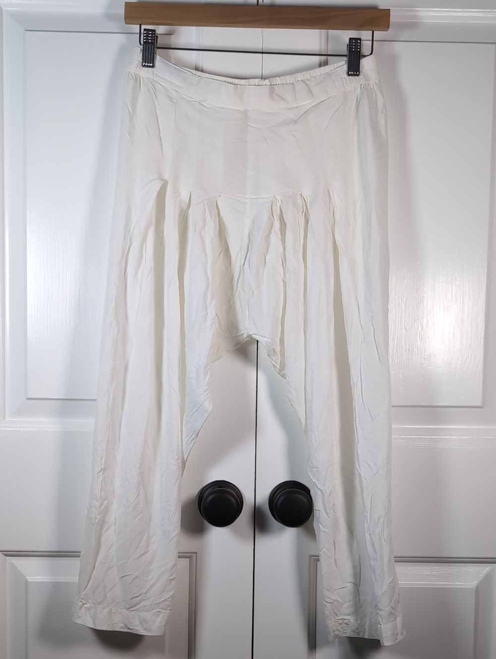 Hinamirza White Pleated Palazzo Harem Pants Boho Wide Leg Balloon Trousers L